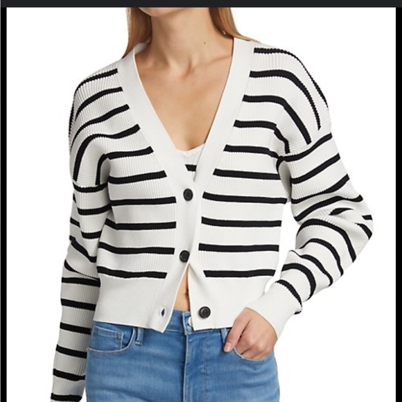 Frame Striped Ribbed-Knit Cardigan NWOT